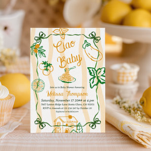 Invitación Ducha de Bebé de Pasta y Pizza Italian Lemon Ciao 
