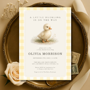 Invitación Ducha de bebé de patito amarillo a cuadros