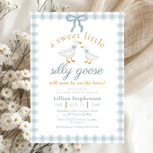 Invitación Ducha de bebé de Pato con Lazo Azul Silly Goose a