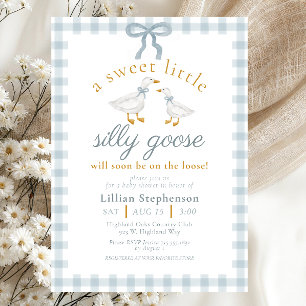 Invitación Ducha de bebé de Pato con Lazo Azul Silly Goose a 