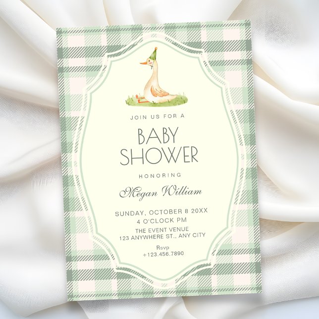 Invitación Ducha de bebé de pato ganso tonto verde (Subido por el creador)