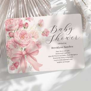 Invitación Ducha de bebé de peonías atadas con un lazo