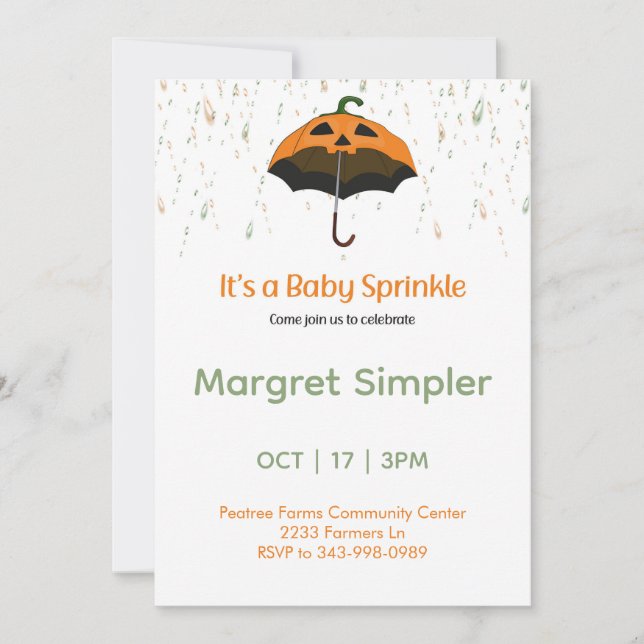 Invitación Ducha de bebé de pequeña calabaza adorable (Anverso)