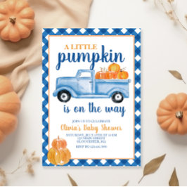 Invitación Ducha de bebé de pequeña calabaza Camión azul Otoñ