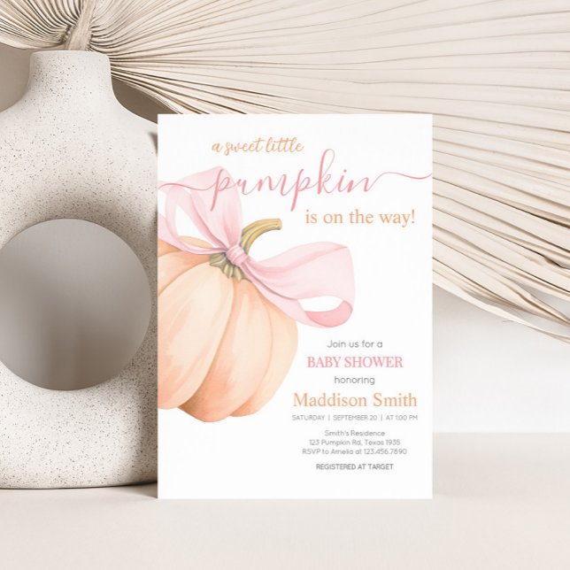 Invitación Ducha de bebé de pequeña calabaza naranja (Elegant Pumpkin Baby Shower Invitation)