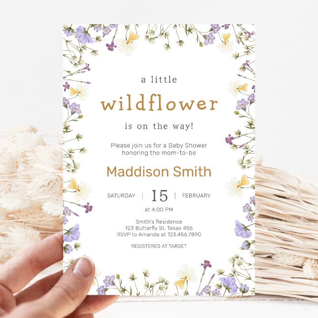 Invitación Ducha de bebé de Pequeña Flor Silvestre (Wildflower Baby Shower Invitation)