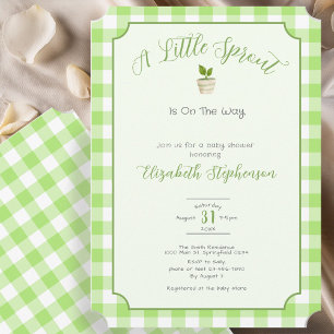 Invitación Ducha de bebé de pequeño brote de gingham verde