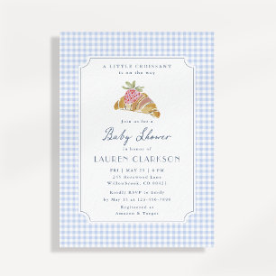 Invitación Ducha de bebé de pequeño croissant azul a cuadros