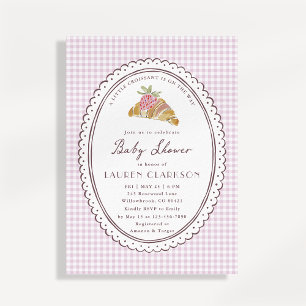 Invitación Ducha de bebé de pequeño croissant de gingham rosa