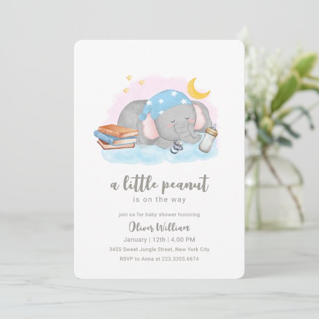 Invitación Ducha de bebé de pequeño elefante durmiente (Anverso de pie)
