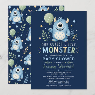Invitación Ducha de bebé de pequeño monstruo azul