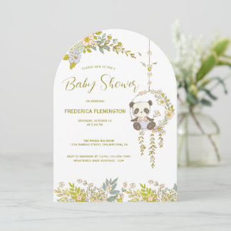 Invitación Ducha de bebé de pequeño panda en un columpio de f