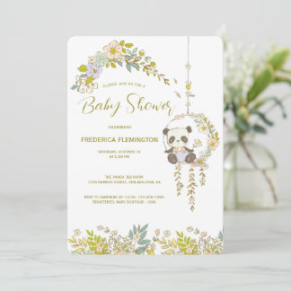 Invitación Ducha de bebé de pequeño panda en un columpio de f