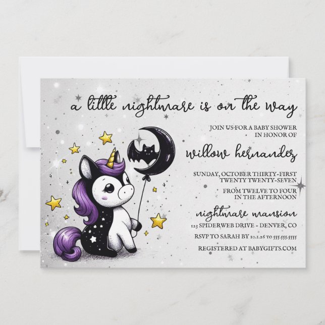 Invitación Ducha de Bebé de Pequeño Unicornio (Anverso)