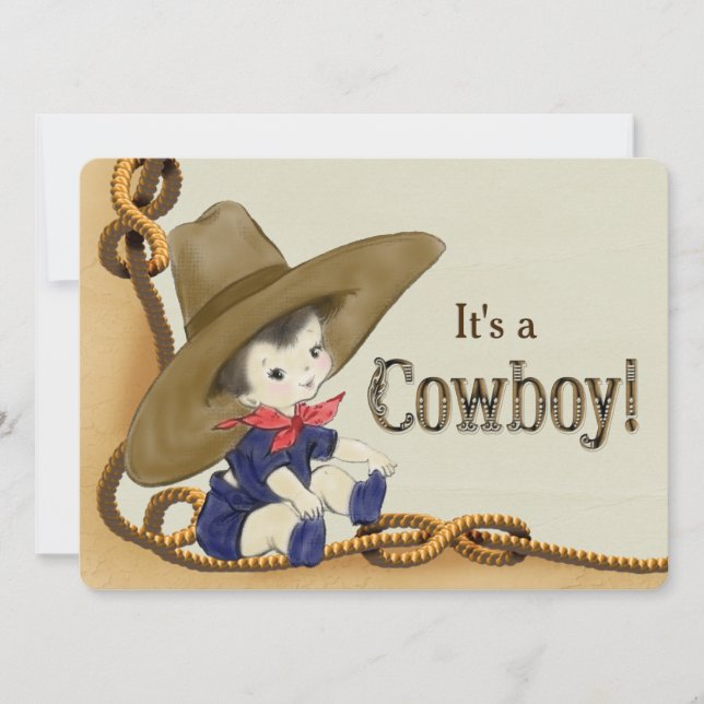 Invitación Ducha de bebé de pequeño vaquero (Anverso)