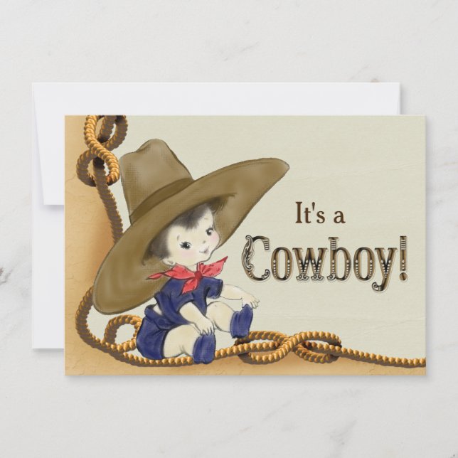 Invitación Ducha de bebé de pequeño vaquero (Anverso)