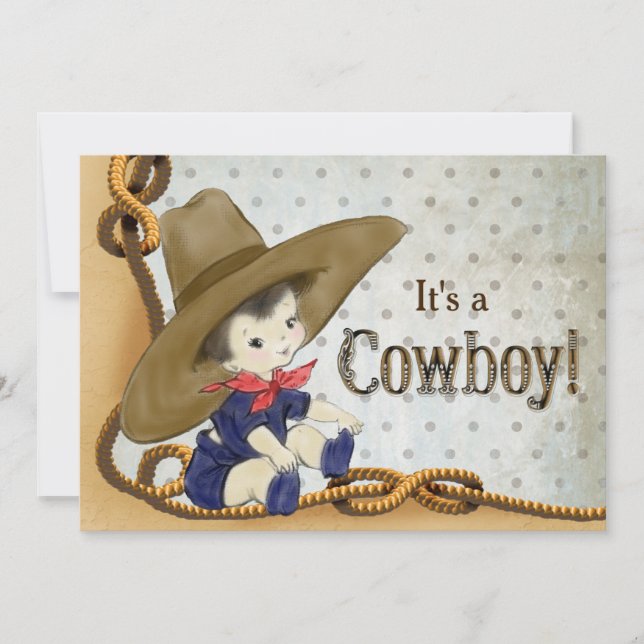 Invitación Ducha de bebé de pequeño vaquero (Anverso)