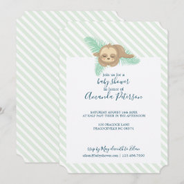 Invitación Ducha de bebé de perezoso bebé con franja verde y