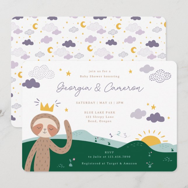 Invitación Ducha de Bebé de Perezoso de Slumberkins (Anverso / Reverso)