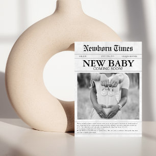 Invitación Ducha de bebé de periódico blanco y negro