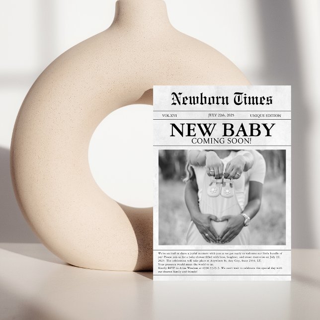 Invitación Ducha de bebé de periódico blanco y negro (Subido por el creador)
