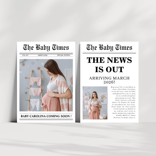 Invitación Ducha de bebé de periódico neutro en género (Subido por el creador)