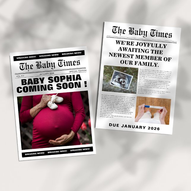 Invitación Ducha de bebé de periódico vintage única (Subido por el creador)