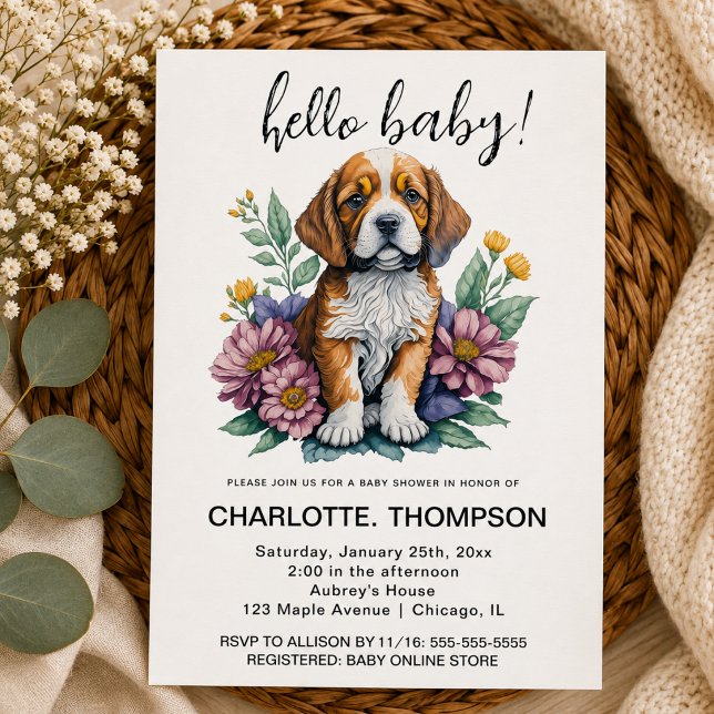 Invitación Ducha de Bebé de Perrito Moderno de Terracota (Modern Puppy Dog Terracotta Baby Shower Invitation)