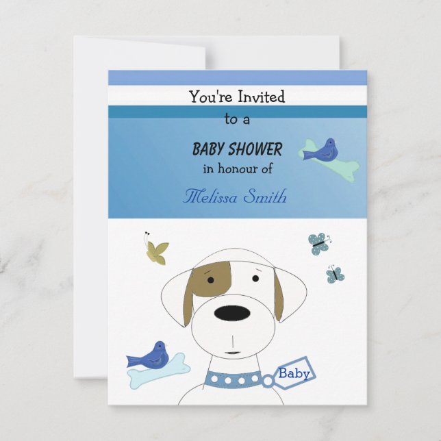 Invitación Ducha de bebé de perro de dibujos animados (Anverso)