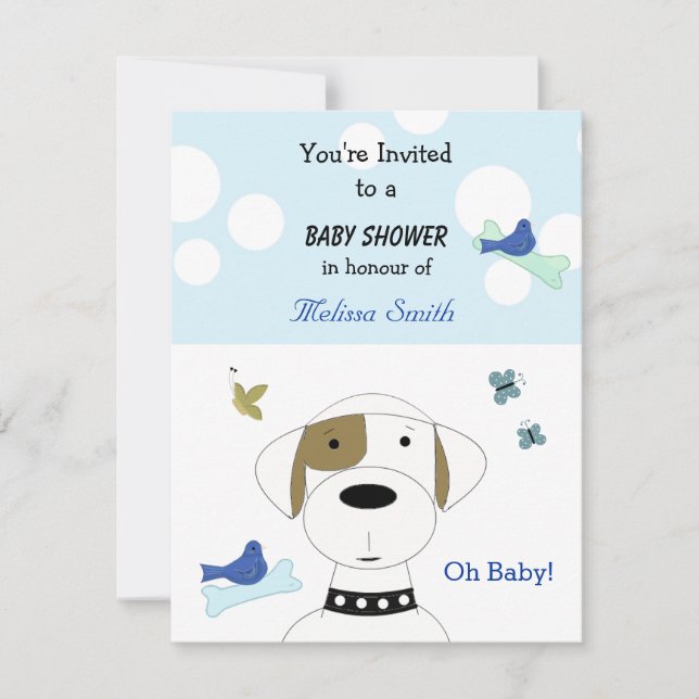 Invitación Ducha de bebé de perro de dibujos animados (Anverso)