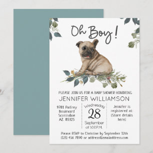 Invitación Ducha de bebé de perro ¡Oh chico! Pug Cachorro