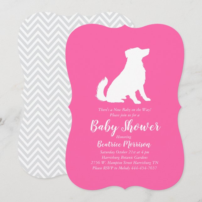 Invitación Ducha de bebé de perro pastor australiano rosa niñ (Anverso / Reverso)