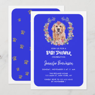 Invitación Ducha de bebé de perro Retriever Dorado azul marin