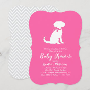 Invitación Ducha de bebé de perro Schnoodle niña rosa