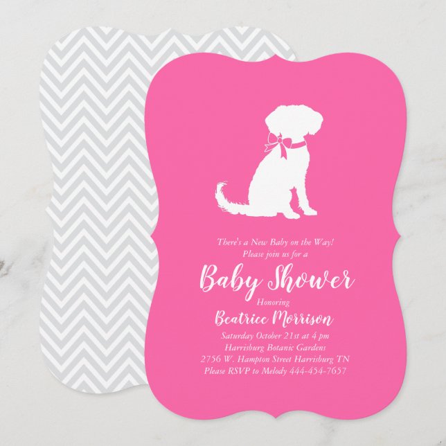 Invitación Ducha de bebé de perro Schnoodle niña rosa (Anverso / Reverso)