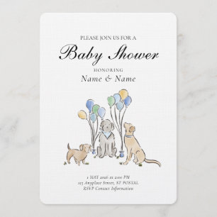 Invitación Ducha de bebé de perros cachorros lindos y globos