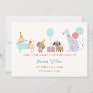 Invitación Ducha de bebé de perros coloridos