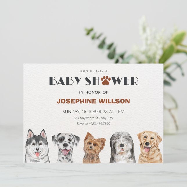 Invitación Ducha de bebé de perros cortos (Anverso de pie)