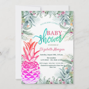 Invitación Ducha de bebé de piña genial con hojas tropicales