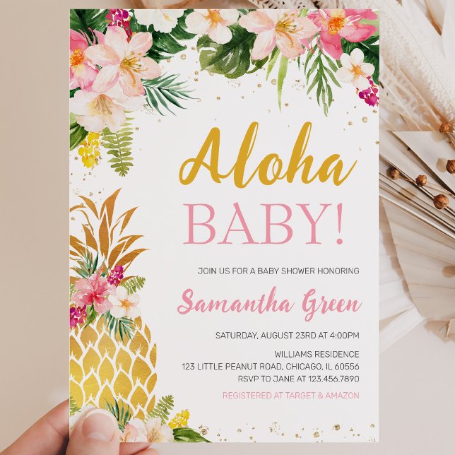 Invitación Ducha de Bebé de Piña Rosa Floral (Subido por el creador)