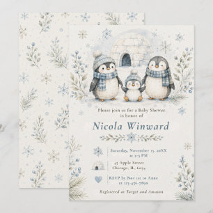 Invitación Ducha de Bebé de Pingüino