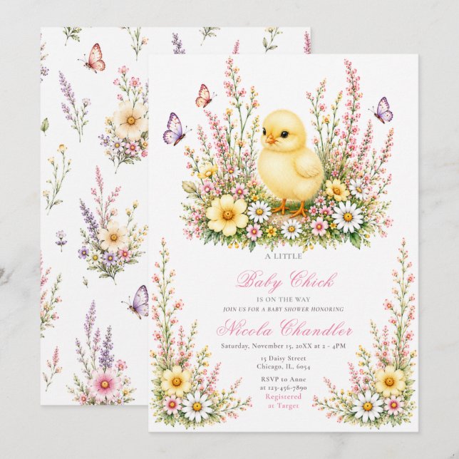 Invitación Ducha de bebé de pollito bebé (Anverso / Reverso)