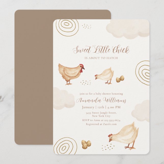 Invitación Ducha de bebé de pollito boho elegante que nace pr (Anverso / Reverso)