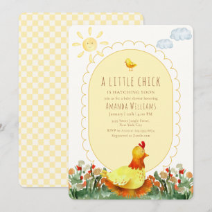 Invitación Ducha de bebé de pollito floral campestre con ging