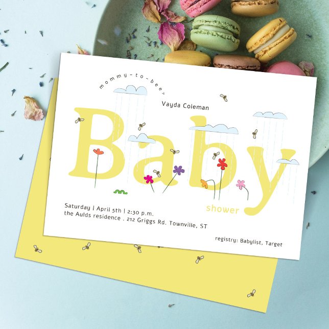 Invitación Ducha de Bebé de Primavera Abeja Grande Amarilla (Subido por el creador)