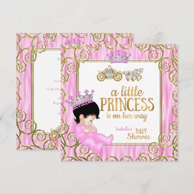Invitación Ducha de Bebé de Princesa Morena Carruaje de Cabal (Anverso / Reverso)