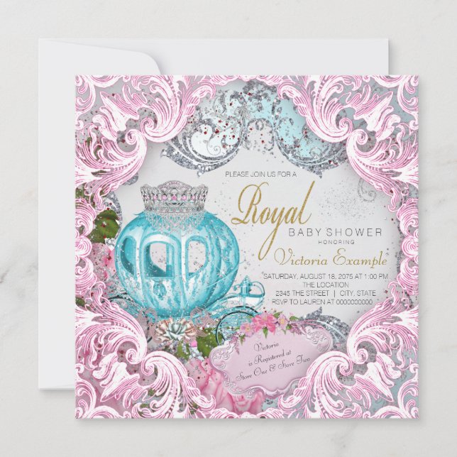 Invitación Ducha de Bebé de Princesa Real (Anverso)