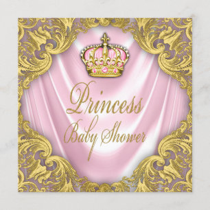 Invitación Ducha de Bebé de Princesa Satén Rosa y Dorado