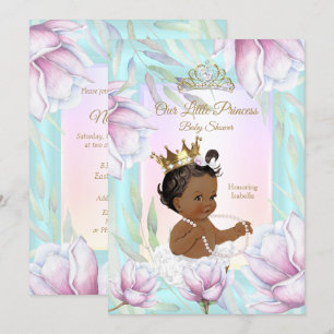 Invitación Ducha de Bebé de Princesa Teal Rosa Lila Floral Ét