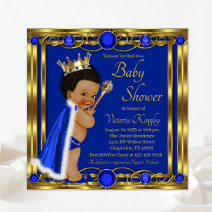 Invitación Ducha de bebé de príncipe afro de oro azul real